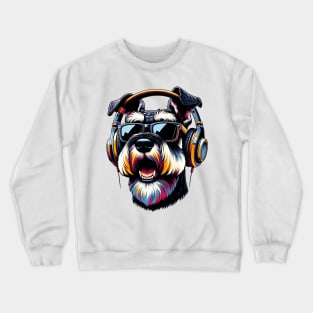 Giant Schnauzer Smiling DJ with Energetic Rhythm Crewneck Sweatshirt
